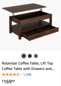 coffee table sold on Amazon
