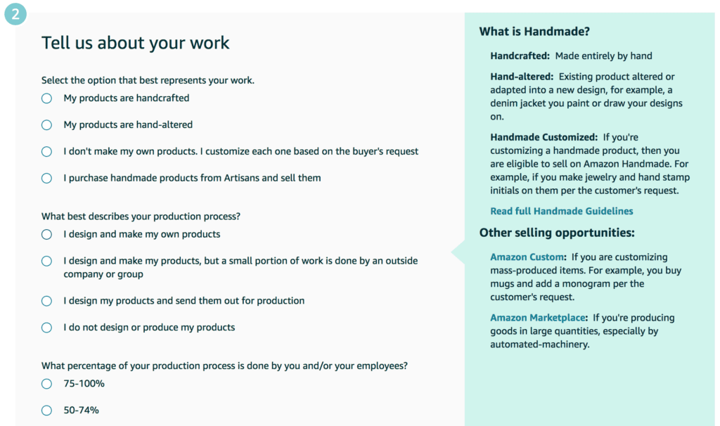Amazon Handmade Sign Up Process