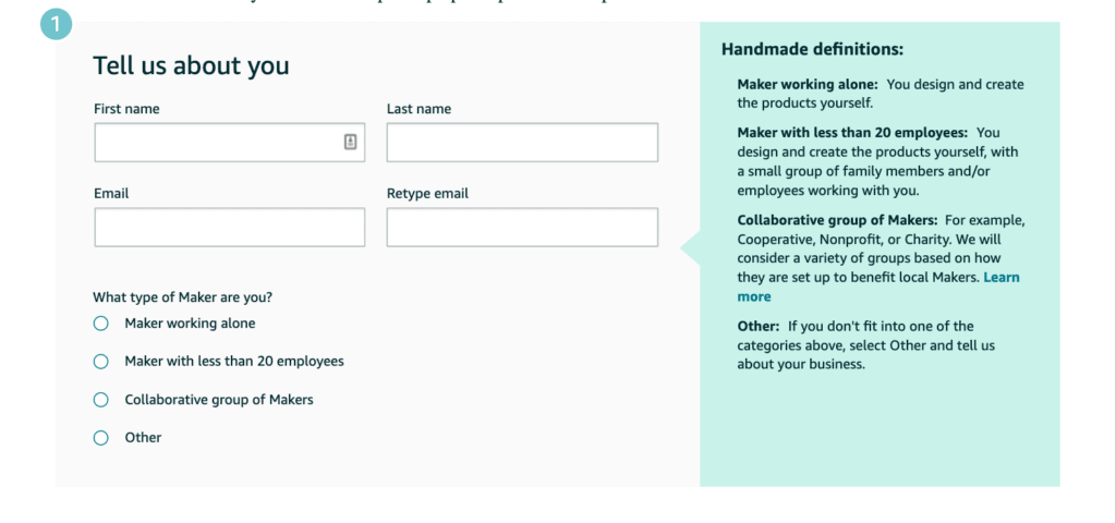 Amazon Handmade Sign Up Process